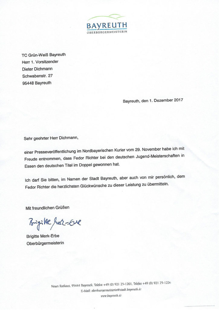 Glückwünsche OB an Fedor